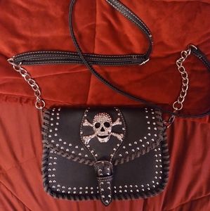 Black studded diamond skull crossbody/belt purse